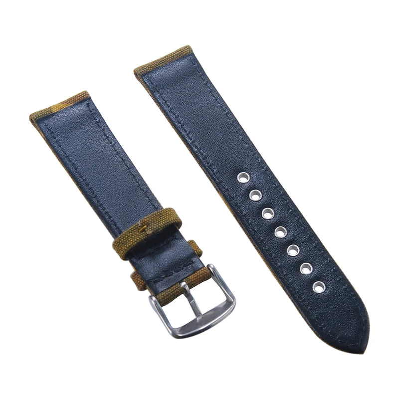 CamSolomon - Military Watch Strap, Brown Canvas, Waterproof, 20mm 22mm