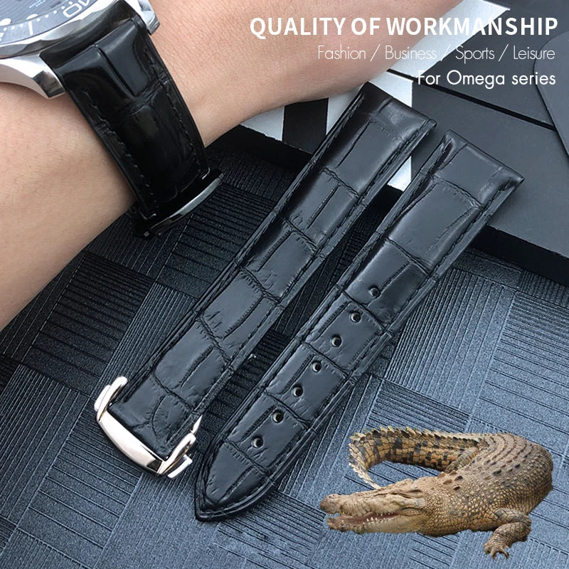Bracelet De montre en cuir Crocodile, adapté pour Omega De Ville coaster Constellation 18mm 19mm 20mm 21mm 22mm, bracelet en peau d'alligator véritable