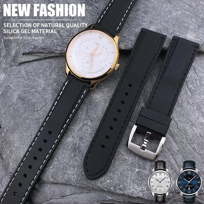 Rubber and Silicone Watch Strap, 19mm 20mm 21mm 22mm, for Tissot Le Locle T063, Soft and Waterproof, Stainless Steel Buckle
