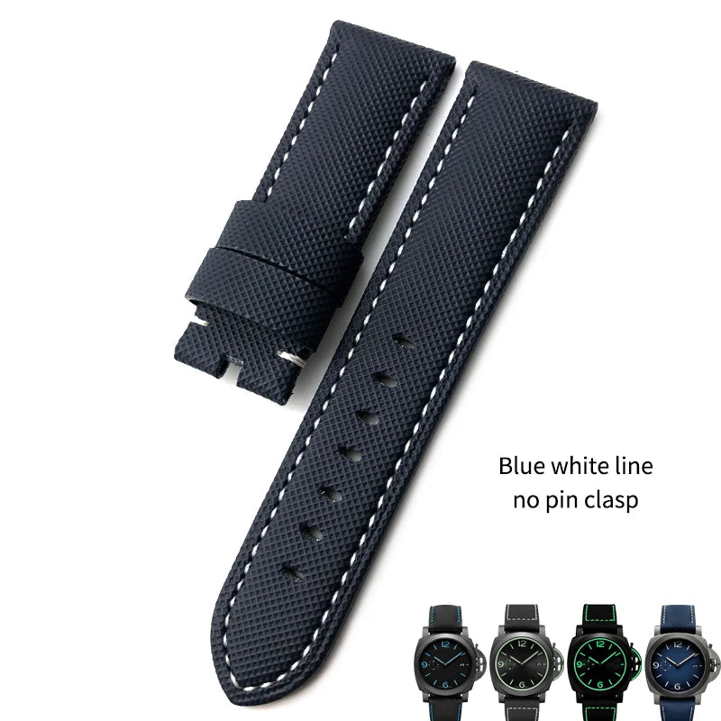 High-quality nylon watch strap, genuine leather strap, black and blue canvas, stainless steel structure, Panerai, 22mm, 24mm, 26mm