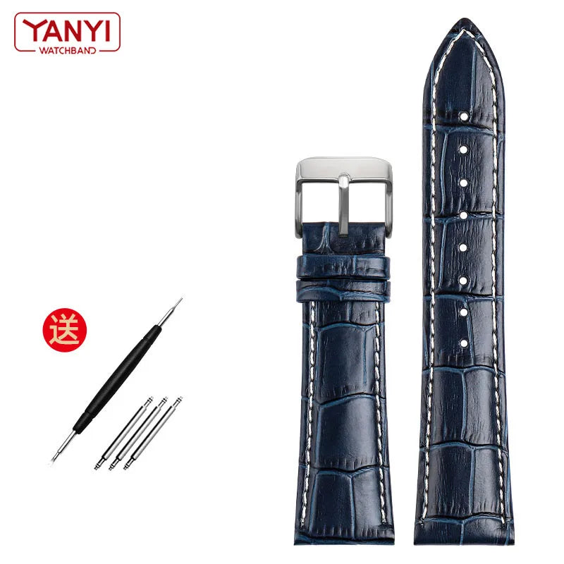 Bracelet en cuir véritable de vache, couche supérieure, 19 21mm 22mm, bleu foncé, pour Longines L 29094920   bracelet de montre bracelet de montres