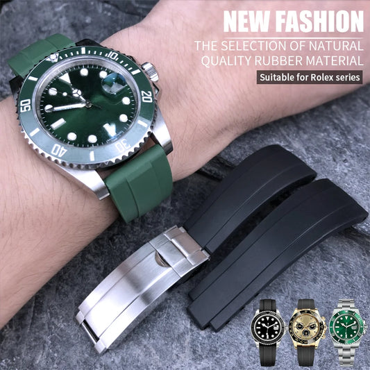 Cinturino per orologio in gomma, 20mm 21mm 18mm 19mm, adatto per Rolex Daytona Yacht Master Oysterflex, cinturino in silicone, fibbia deployante a regolazione fine