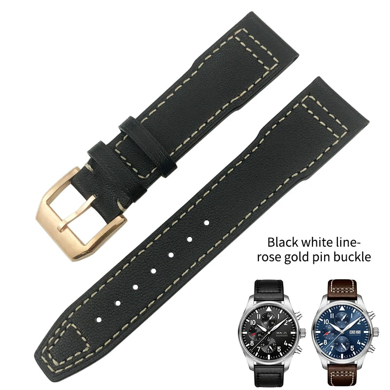 Bracelet de montre en cuir de vachette véritable, bracelet de montre marron souple, fermoir Tang, adapté pour IWC Pilot Mark 18, haute qualité, 20mm, 21mm, 22mm