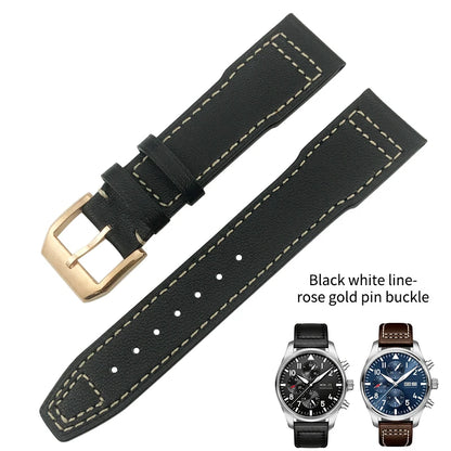 Bracelet de montre en cuir de vachette véritable, bracelet de montre marron souple, fermoir Tang, adapté pour IWC Pilot Mark 18, haute qualité, 20mm, 21mm, 22mm