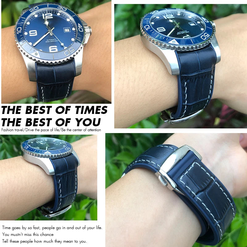 Cinturino per orologio in vera pelle, gomma e silicone, cinturino per orologio in nylon, adatto per Longines L3, Conquest, HUAWEI GT2, Samsung, 22mm, 21mm, 20mm, 19mm