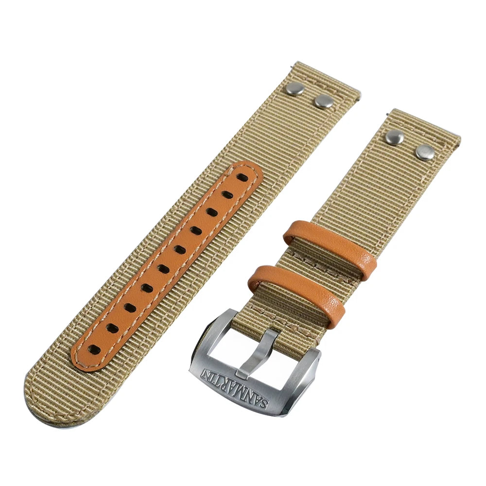 San Martin Quick Release Watch Strap Double Layer High Quality Nylon Strap Fashion Rivet Stitching Design 20mm 22mm Watch Parts