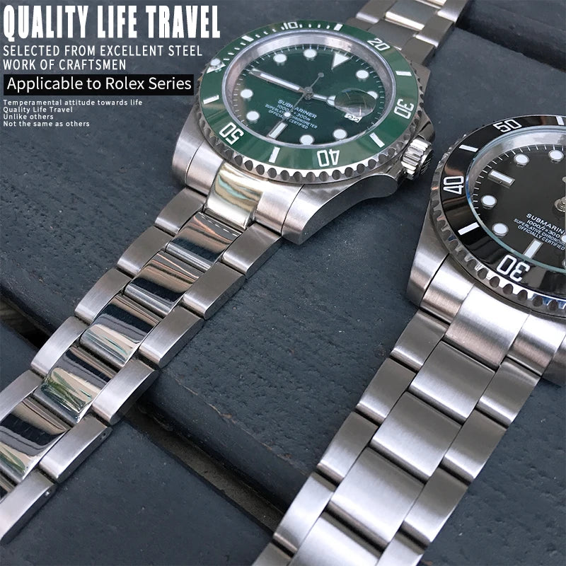 Bracelet de montre à extrémité incurvée en acier inoxydable pour Rolex Submariner, bracelet solide complet, accessoires de bracelet de montre, haute qualité, 20mm