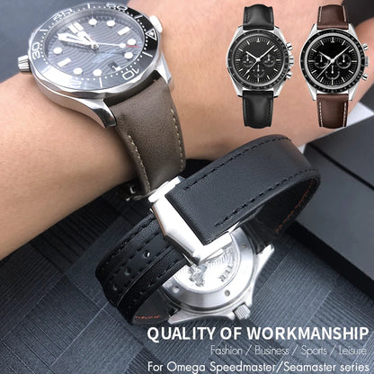 Cinturino per orologio in vera pelle, compatibile con Omega Planet Ocean AT150 Seam84Gstuff HouseDiver, 300 morbida pelle bovina, 19mm, 20mm, 21mm