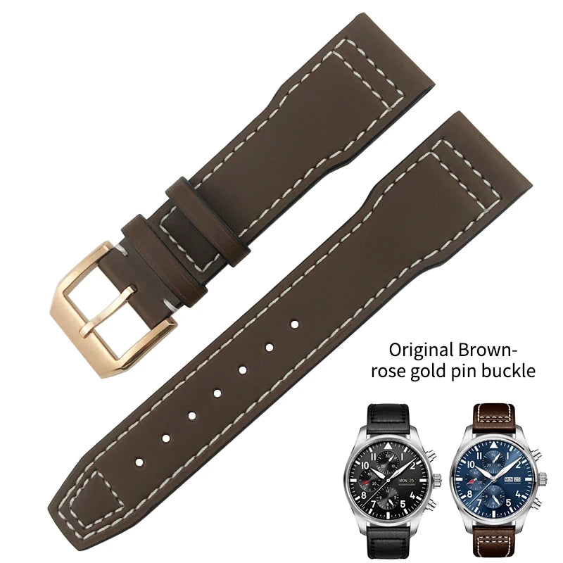 Bracelet de montre en cuir de vachette véritable, bracelet de montre marron souple, fermoir Tang, adapté pour IWC Pilot Mark 18, haute qualité, 20mm, 21mm, 22mm