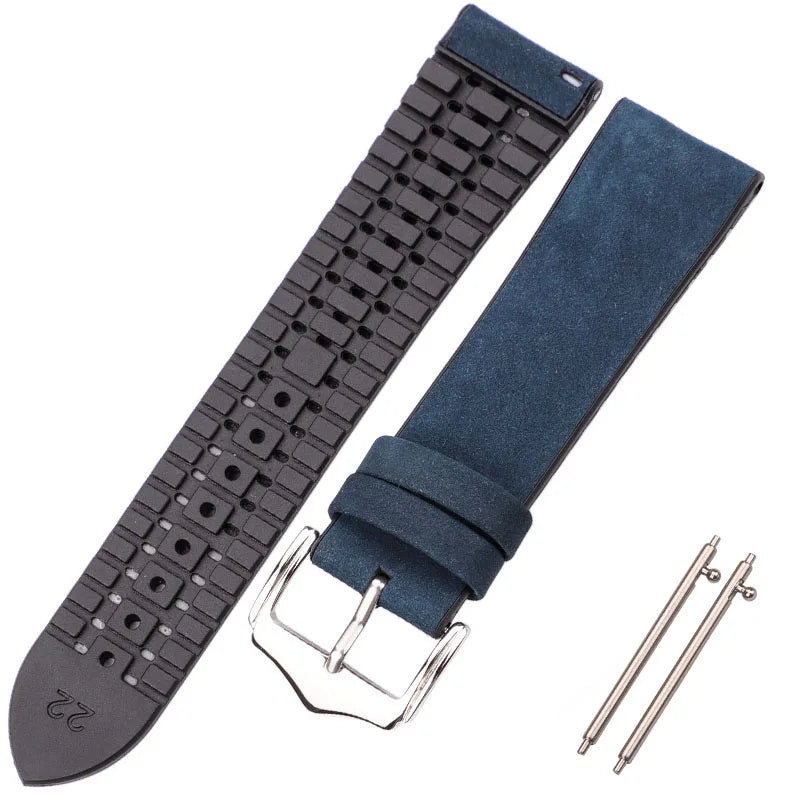 Bracelet de montre en cuir véritable pour hommes et femmes, en caoutchouc et Silicone, étanche et respirant, boucle, accessoires d'horloge 18 20 22mm