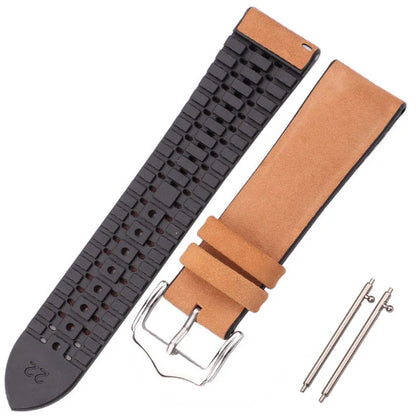 Bracelet de montre en cuir véritable pour hommes et femmes, en caoutchouc et Silicone, étanche et respirant, boucle, accessoires d'horloge 18 20 22mm