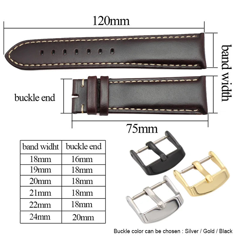 Uhrenarmband aus echtem Leder schwarz dunkelbraun 18 19 20 21 22 24 mm Uhrenarmbänder für Damen und Herren polierte Schließe Relojes Hombre