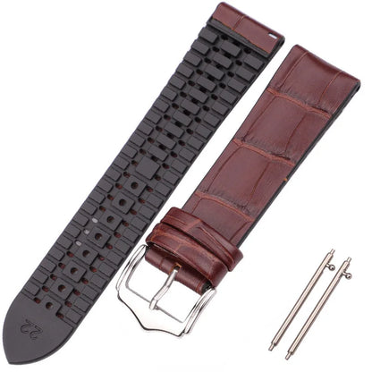 Bracelet de montre en cuir véritable pour hommes et femmes, en caoutchouc et Silicone, étanche et respirant, boucle, accessoires d'horloge 18 20 22mm