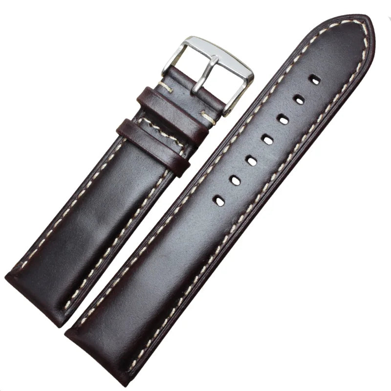 Bracelet de montre en cuir véritable noir marron foncé 18 19 20 21 22 24mm bracelets de montre hommes femmes boucle polie Relojes Hombre
