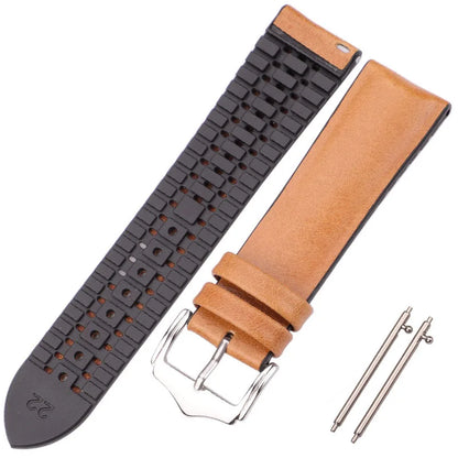 Bracelet de montre en cuir véritable pour hommes et femmes, en caoutchouc et Silicone, étanche et respirant, boucle, accessoires d'horloge 18 20 22mm