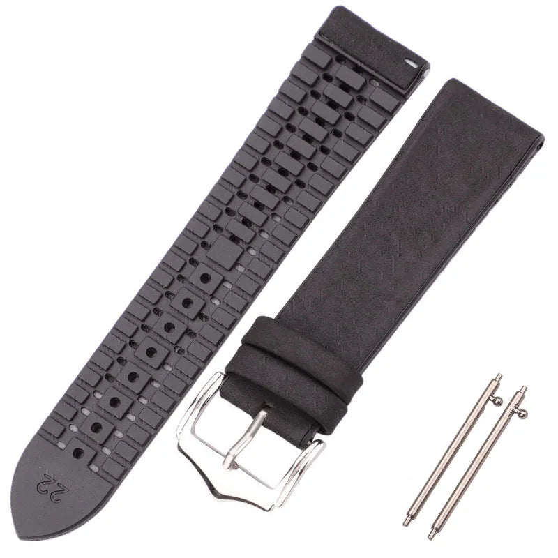 Bracelet de montre en cuir véritable pour hommes et femmes, en caoutchouc et Silicone, étanche et respirant, boucle, accessoires d'horloge 18 20 22mm