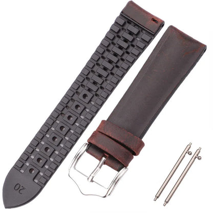 Bracelet de montre en cuir véritable pour hommes et femmes, en caoutchouc et Silicone, étanche et respirant, boucle, accessoires d'horloge 18 20 22mm