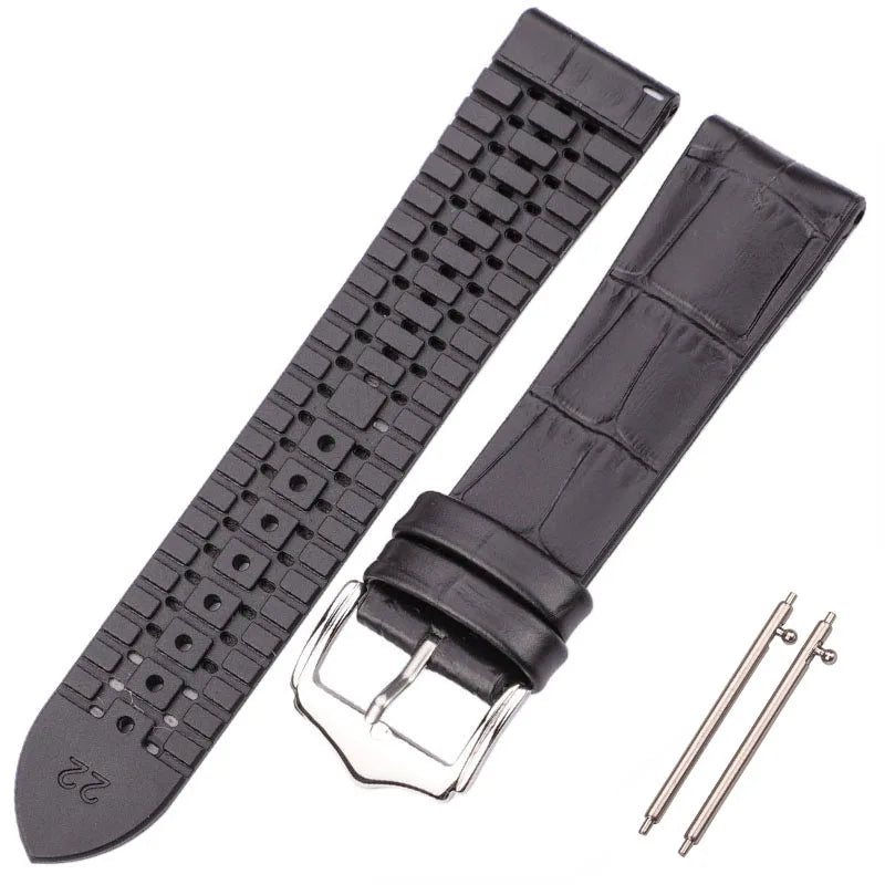 Bracelet de montre en cuir véritable pour hommes et femmes, en caoutchouc et Silicone, étanche et respirant, boucle, accessoires d'horloge 18 20 22mm