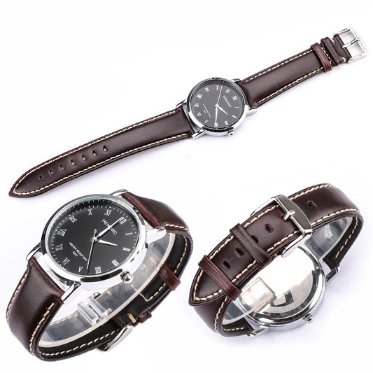 Genuine Leather Dark Brown Black Watch Band 18 19 20 21 22 24mm Watch Straps Men Women Polished Buckle Relojes Hombre