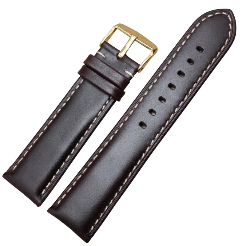 Bracelet de montre en cuir véritable noir marron foncé 18 19 20 21 22 24mm bracelets de montre hommes femmes boucle polie Relojes Hombre