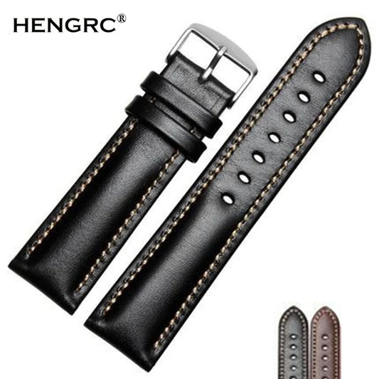 Genuine Leather Dark Brown Black Watch Band 18 19 20 21 22 24mm Watch Straps Men Women Polished Buckle Relojes Hombre
