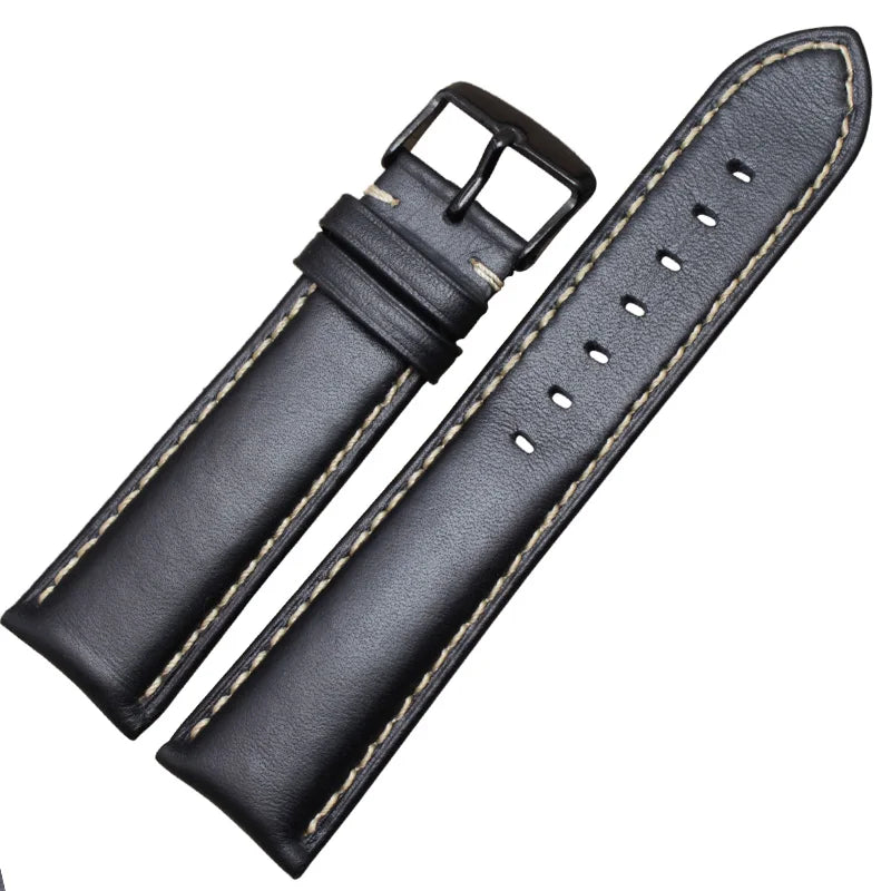 Bracelet de montre en cuir véritable noir marron foncé 18 19 20 21 22 24mm bracelets de montre hommes femmes boucle polie Relojes Hombre