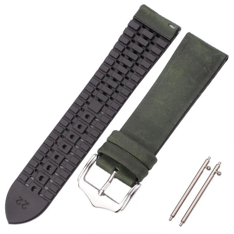 Bracelet de montre en cuir véritable pour hommes et femmes, en caoutchouc et Silicone, étanche et respirant, boucle, accessoires d'horloge 18 20 22mm