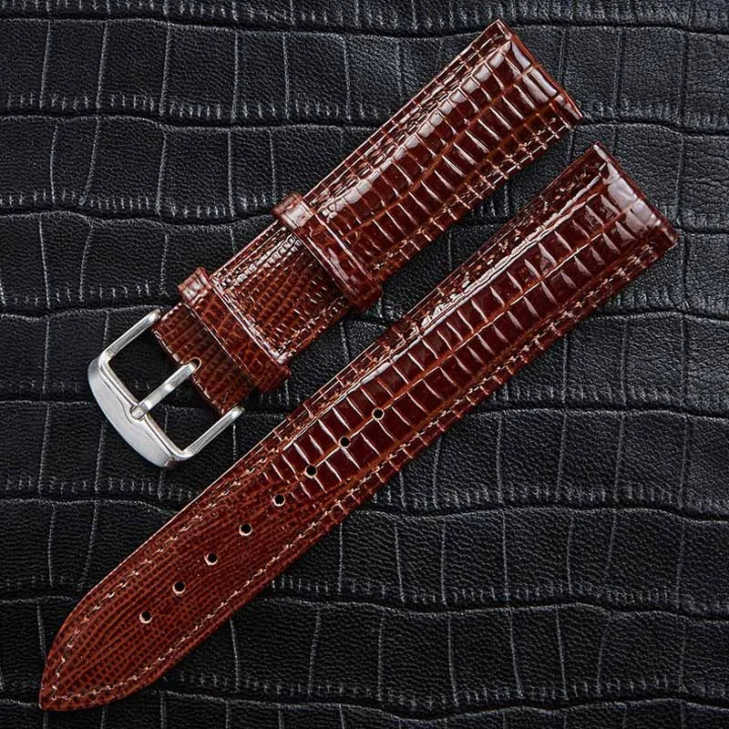 Bracelet de montre en cuir Texture lézard, boucle ardillon, pour femmes et hommes, 12mm 14mm 16mm 18mm 20mm 22mm 24mm