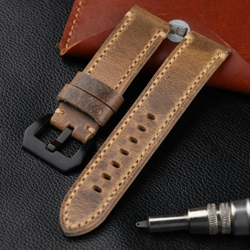 Cinturino per orologio in pelle fatto a mano, 20 21 22 23 24 26 MM, piegato a metà per realizzare uno strato superiore in morbida pelle di vitello, stile retrò per PAM111
