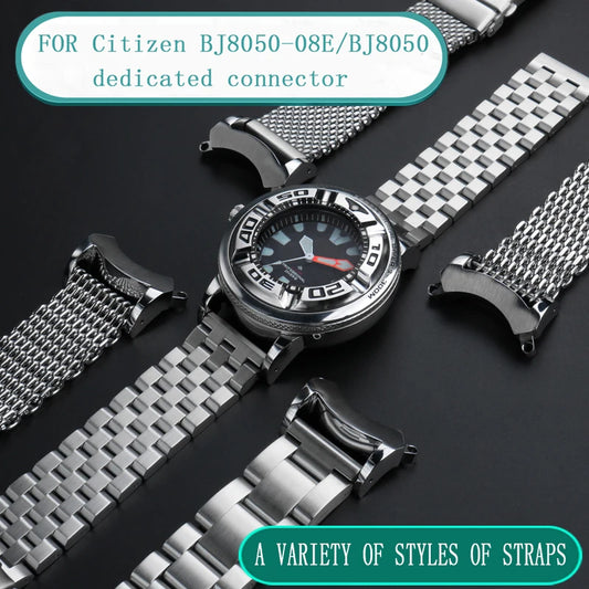 Orologio da uomo compatibile con Citizen BJ8050-08E/BJ8050, in acciaio inossidabile massiccio di alta qualità, connettore speciale, adattatore per anse, cinturino modificato.