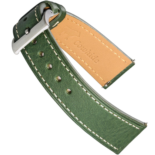 Bracelets de montre en cuir de veau véritable, vert, doux, rond, boîte Minerva d'Italie, 18mm, 20mm, 22mm