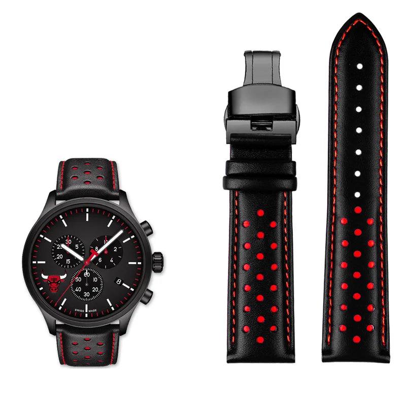 Men's circular leather watch strap, bracelet accessories, fits 1853 Tissot T116.617.36.051 NBA, co-branded, first layer