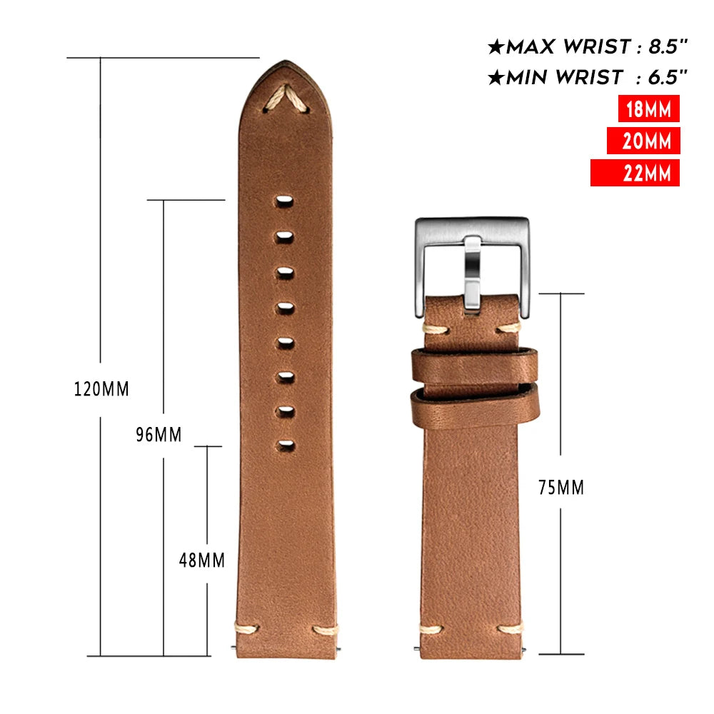 Horween Bourgogne Chromexcel Bracelets de montre en cuir naturel 3,5 mm d'épaisseur Bracelets en cuir faits à la main