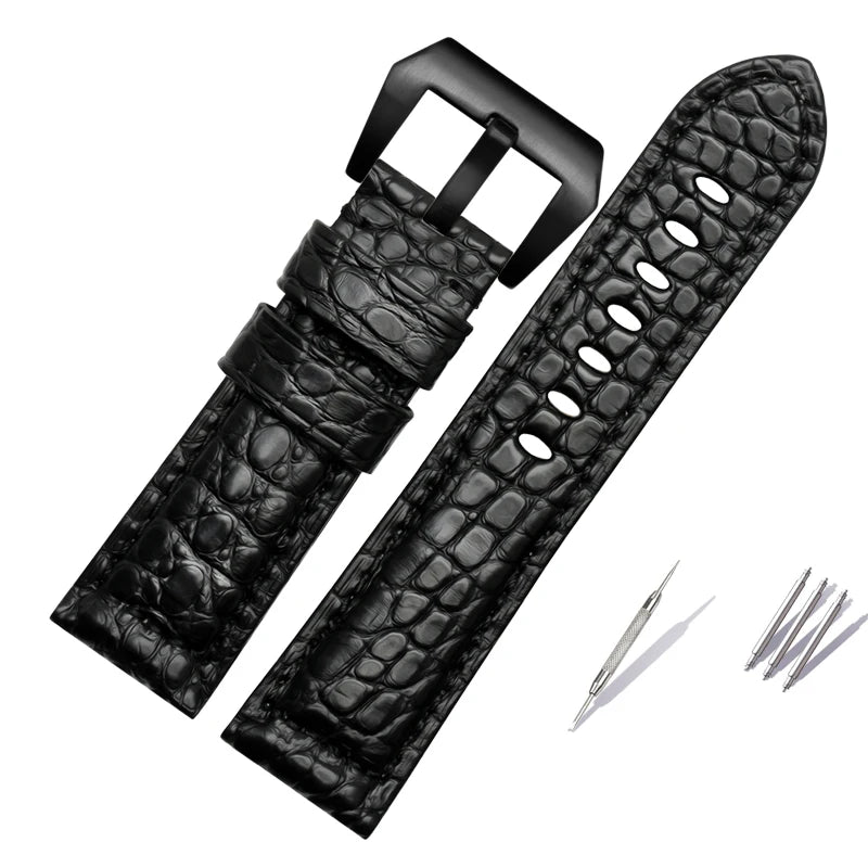 Men's Crocodile Watch Strap, Genuine Leather Watch Band, Black, Brown, High Quality, Panerai 441, 24mm, 26mm, 22mm