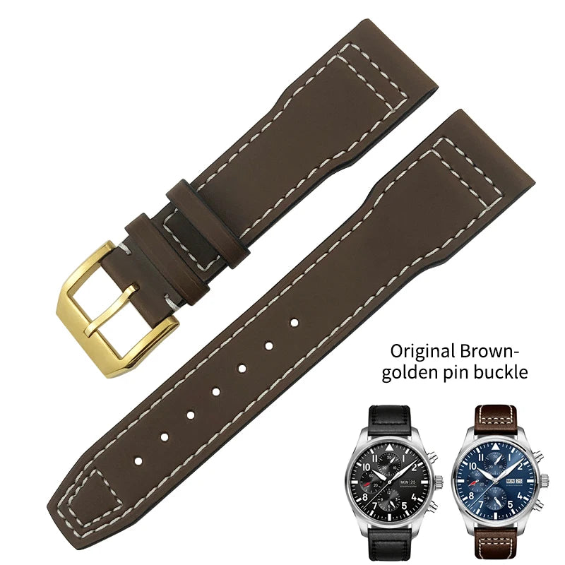 Bracelet de montre en cuir de vachette véritable, bracelet de montre marron souple, fermoir Tang, adapté pour IWC Pilot Mark 18, haute qualité, 20mm, 21mm, 22mm