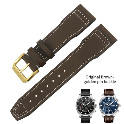 Bracelet de montre en cuir de vachette véritable, bracelet de montre marron souple, fermoir Tang, adapté pour IWC Pilot Mark 18, haute qualité, 20mm, 21mm, 22mm