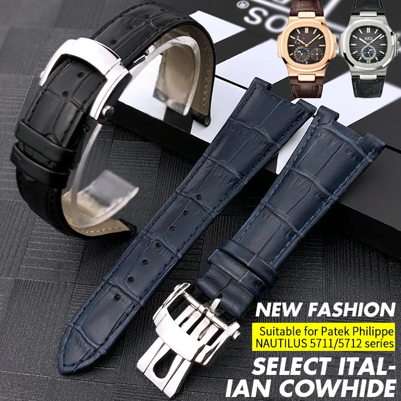 Cinturino per orologio in vera pelle bovina, cinturino in pelle di vitello, Patek Philippe PP NAUTILUS, blu, marrone, nero, alta qualità, 25mm * 12mm