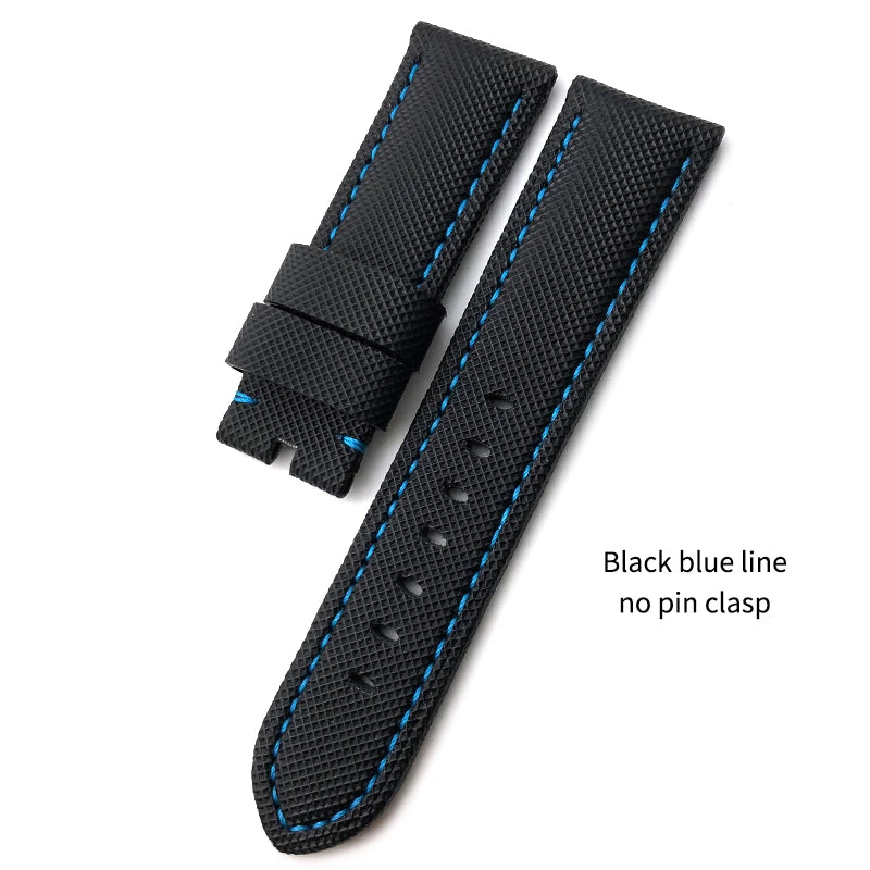 High-quality nylon watch strap, genuine leather strap, black and blue canvas, stainless steel structure, Panerai, 22mm, 24mm, 26mm