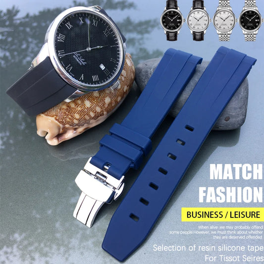 Cinturino per orologio in gomma e silicone, 19mm 20mm 21mm, adatto per Tissot 1853 le-locle T006 seastar T120 Omega, fibbia deployante seamaster