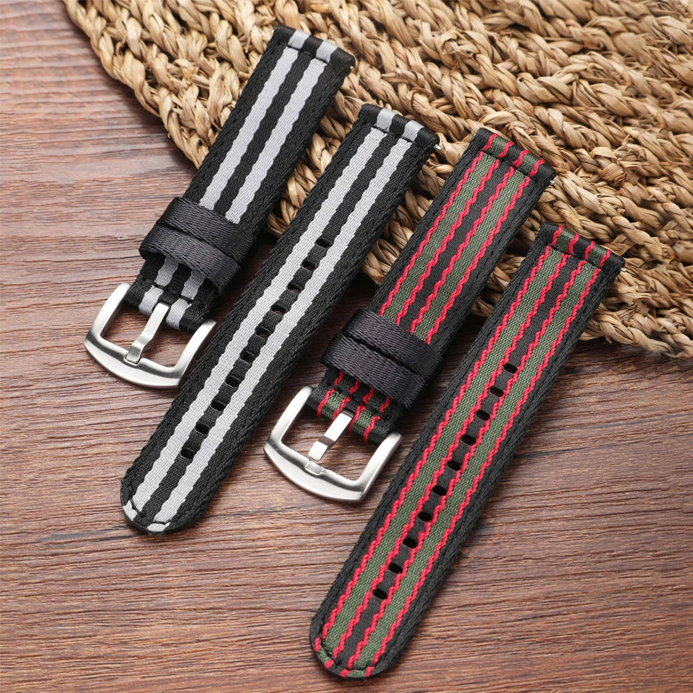 Bracelet de montre en Nylon à rayures classiques, 20mm 22mm, ceinture de sécurité brillante, libération rapide, Sport souple, accessoires de montre