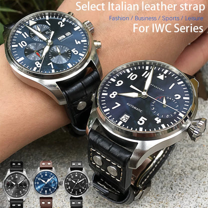 Bracelet de montre en cuir pour montres pilote IWC, Spitfire, LE, Petit Prince, Big Pilot's Watch Edition, Herit Mark, Antoine, 20mm, 21mm, 22mm