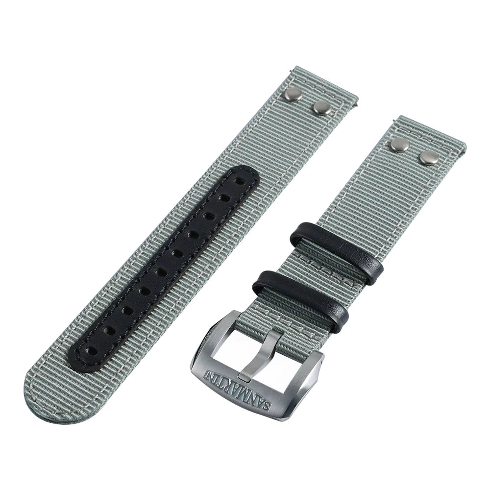 San Martin Quick Release Watch Strap Double Layer High Quality Nylon Strap Fashion Rivet Stitching Design 20mm 22mm Watch Parts