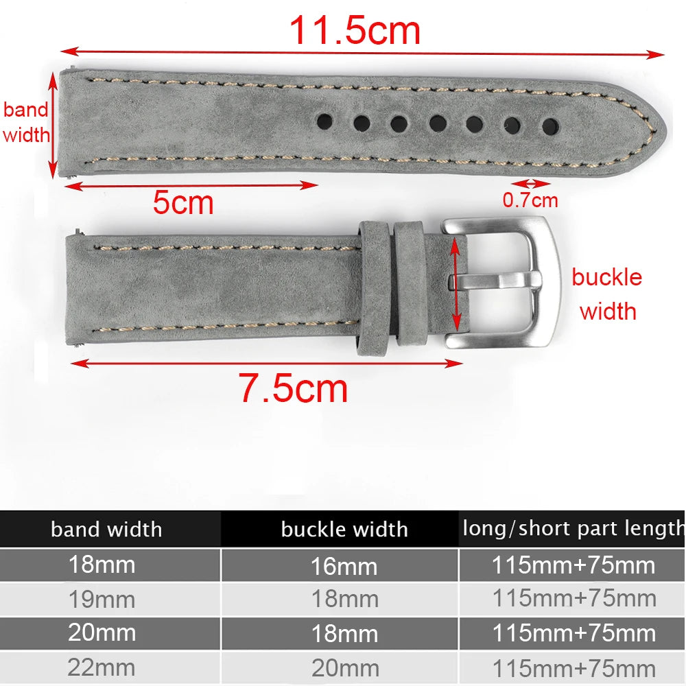 18mm 19mm 20mm 22mm Suede Leather Watch Strap, Vintage, Handmade, Gray Brown, Replacement Belts for Watch Accessories