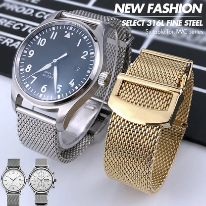 Cinturino solido per orologio in acciaio inossidabile, 20 mm 21 mm 22 mm, per IWC Pilot Portofino, oro rosa argento, strumenti di alta qualità