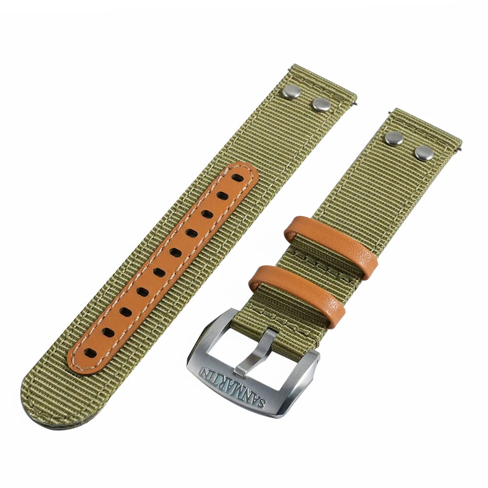 San Martin Quick Release Watch Strap Double Layer High Quality Nylon Strap Fashion Rivet Stitching Design 20mm 22mm Watch Parts