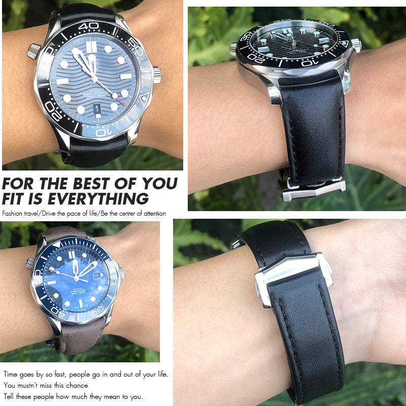 Cinturino per orologio in vera pelle, compatibile con Omega Planet Ocean AT150 Seam84Gstuff HouseDiver, 300 morbida pelle bovina, 19mm, 20mm, 21mm