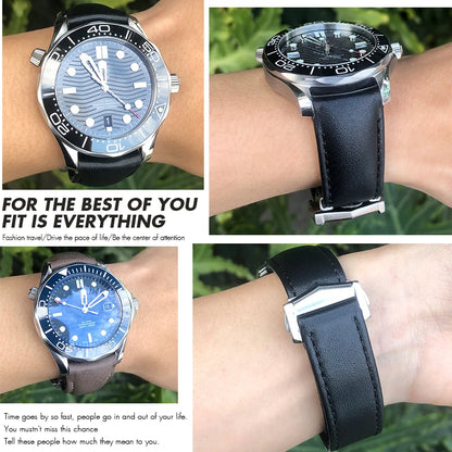 Cinturino per orologio in vera pelle, compatibile con Omega Planet Ocean AT150 Seam84Gstuff HouseDiver, 300 morbida pelle bovina, 19mm, 20mm, 21mm