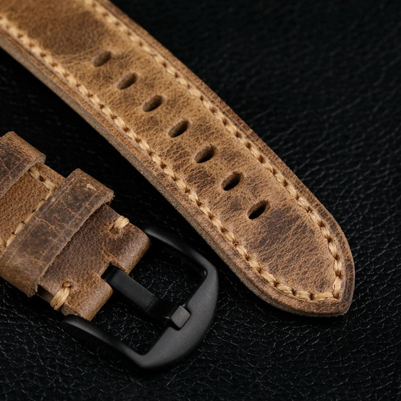 Cinturino per orologio in pelle fatto a mano, 20 21 22 23 24 26 MM, piegato a metà per realizzare uno strato superiore in morbida pelle di vitello, stile retrò per PAM111