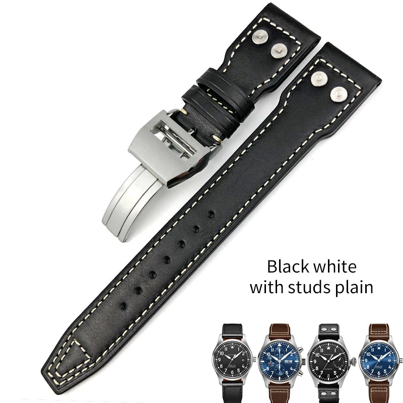 Bracelet de montre en cuir pour montres pilote IWC, Spitfire, LE, Petit Prince, Big Pilot's Watch Edition, Herit Mark, Antoine, 20mm, 21mm, 22mm