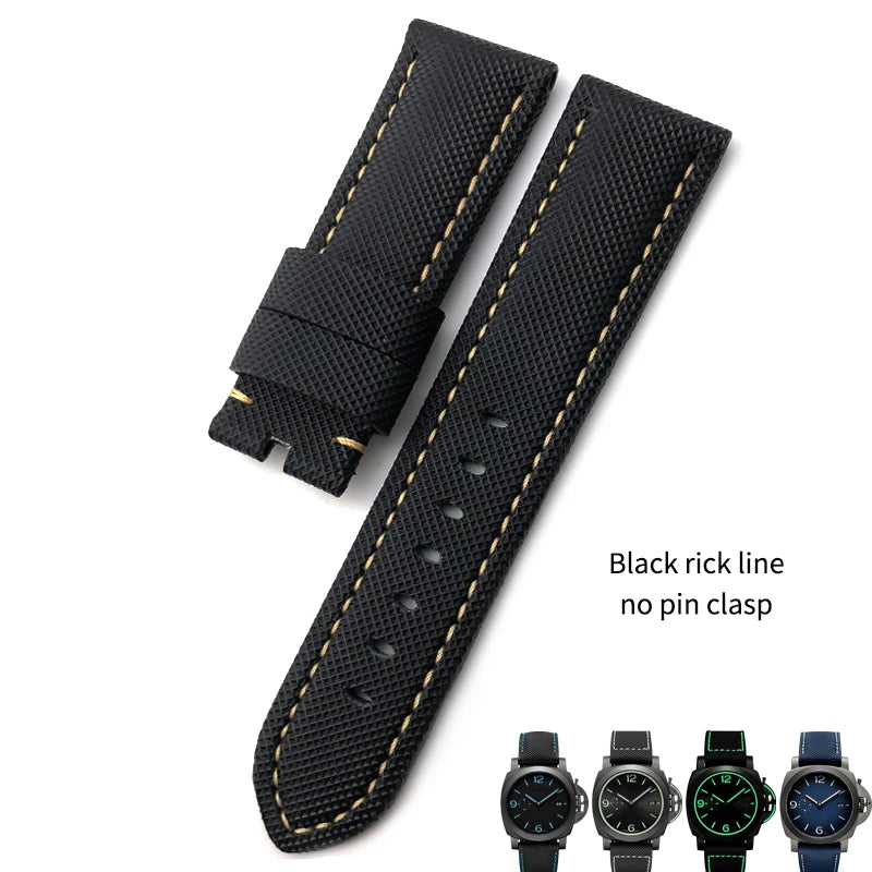 High-quality nylon watch strap, genuine leather strap, black and blue canvas, stainless steel structure, Panerai, 22mm, 24mm, 26mm